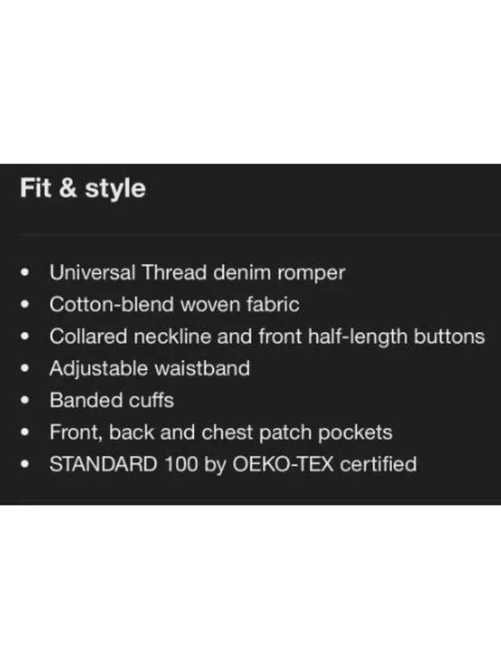 Universal Thread Size 17 Long Sleeve Romper Jean Medium Wash NWT - Picture 9 of 16